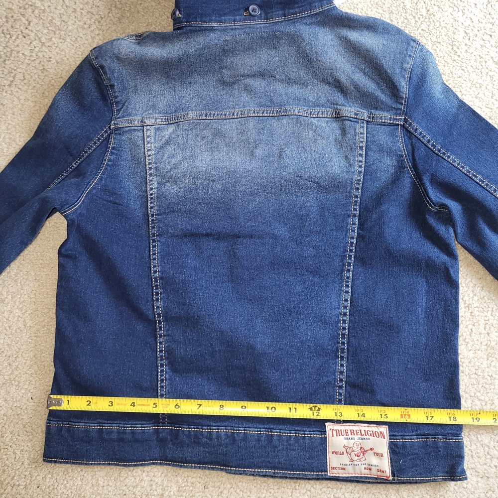 TRUE RELIGION Women's Relaxed Denim Trucker Hooded Jacket size M New Medium NWT - Picture 9 of 11